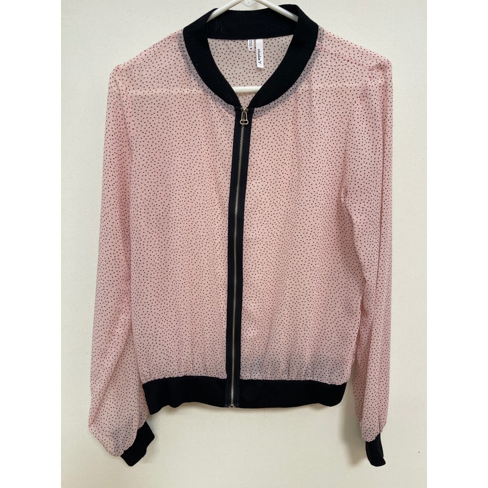 Studio Y Pink Polka Dot Sheer Bomber Jacket Womens Medium Zip Up Lightweight